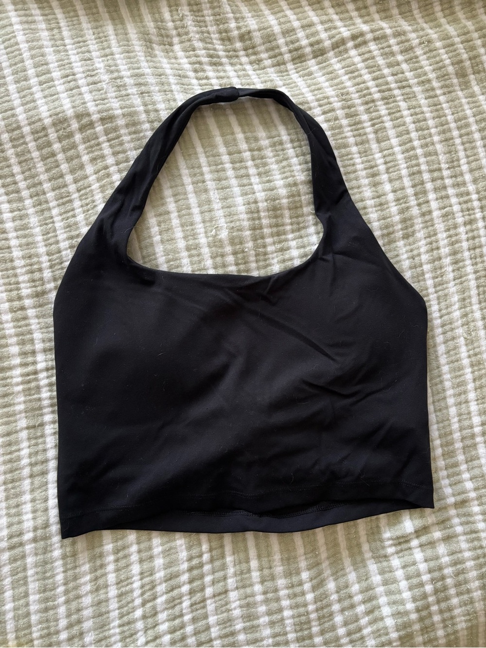 Halter Neck Built-In Bra Crop Top - Black